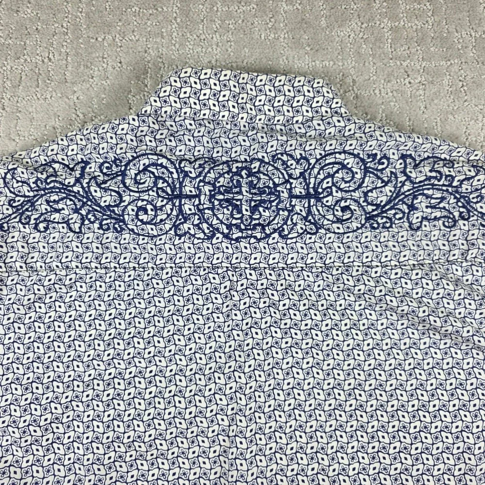 Robert Graham Mens 2XL Short Sleeve Button Down Shirt Blue White Geometric‎